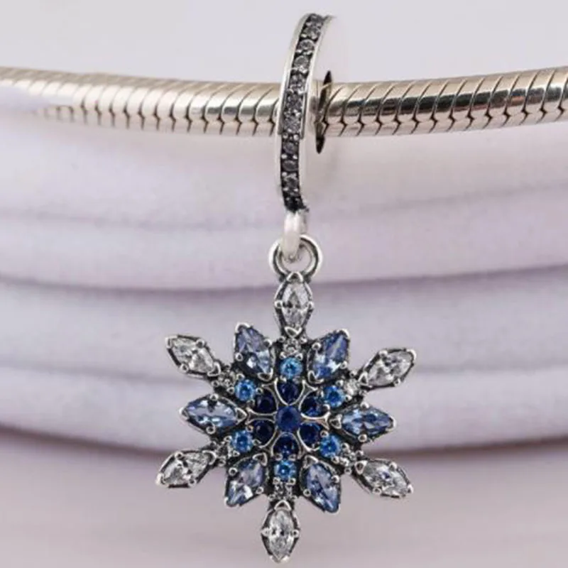 

100% 925 Sterling Silver Charm Simple Crystal Snowflake Pendant Fit Pandora Women Bracelet & Necklace Diy Jewelry
