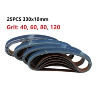 25pcs 10x330mm sanding belts blue abrasive belts 406080120 grit for belt sander abrasive tool wood soft metal polishing