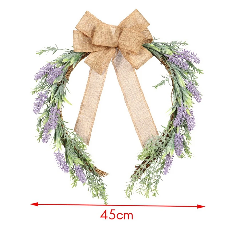 

Promotion! Door Wreath Bowknot Rattan Simulation Lavender Garlands Hanging Ornament Wreaths Wall Ornament Home Decoration