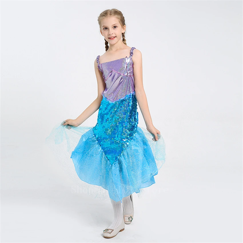 Карнавальный костюм Русалочка Ариэль для маленьких девочек Синий детей Платье