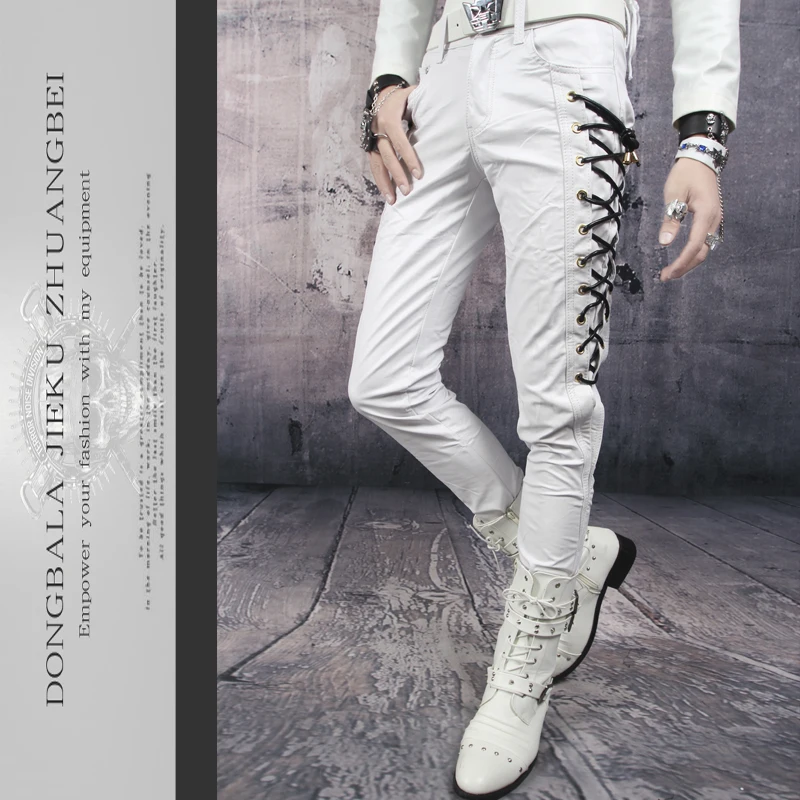 Бесплатная доставка новые мужские брюки для ночных клубов тонкие мотоциклетные