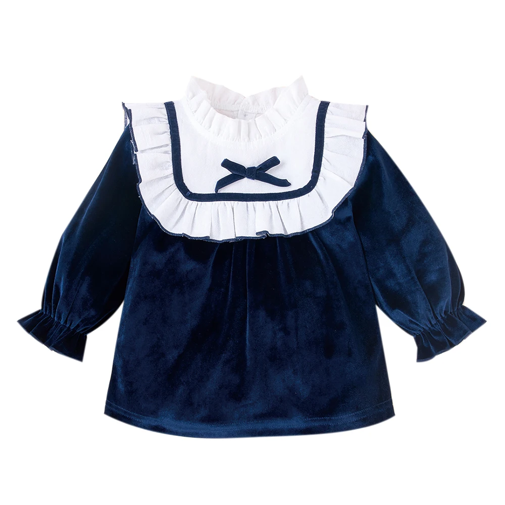 

Kids Long Sleeve Cute Mini Dress Baby Ruffled Casual Party Bow Dresses Girls Preppy Style Spring Shirt-dress