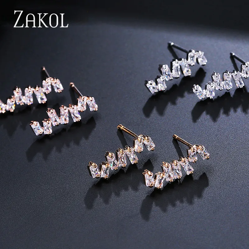 ZAKOL новые трендовые квадратные циркониевые висячие серьги с молнией ЭКГ для