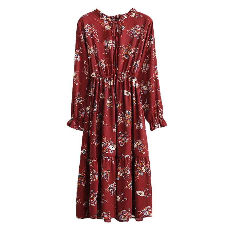Осень 2019 женские повседневные платья милое шифоновое платье с цветочным принтом