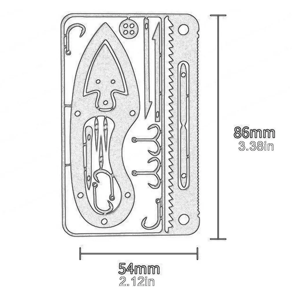 

17 In 1 Fish Hook Tool Card Outdoor Camping Supply Multifunctional Survival Tool Portable Emergency Survival Supply