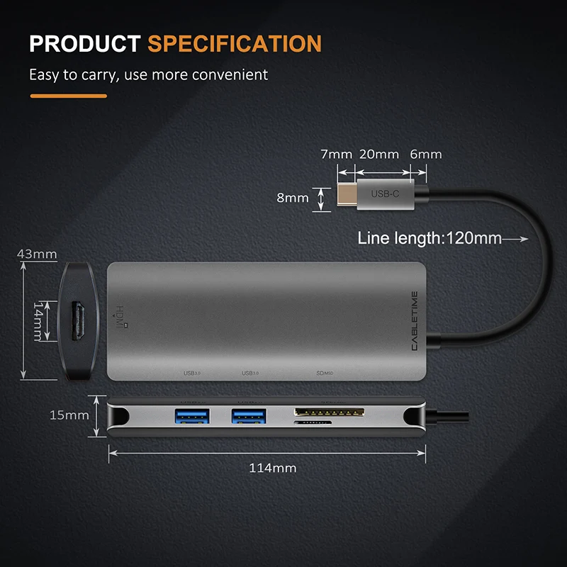 Кабель USB C концентратор HDMI 4K type-C USB 3,0 SD и Micro SD кард-ридер 5 в 1 USB-C зарядка для Galaxy S9/S8 ПК MacBook Pro N130