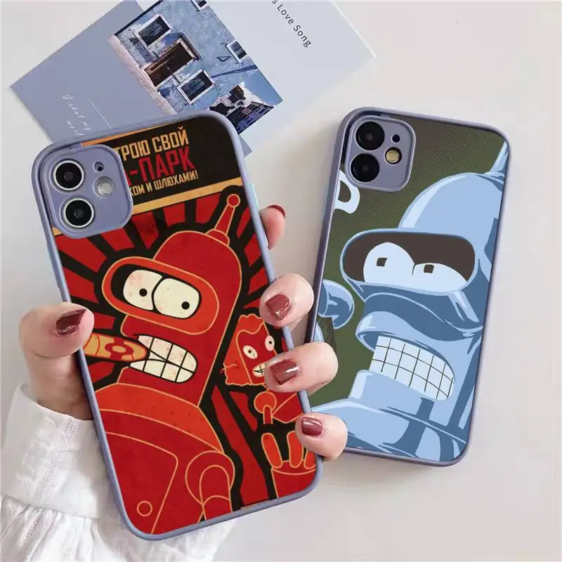 

Cute Futuramas for kid Phone Case For iphone 13 12 11 xr xs x 7 8 pro max Light gray Soft TPU Silicone Clear Case Cover