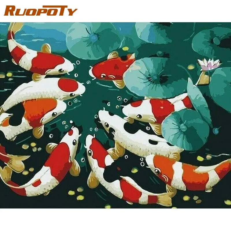 

RUOPOTY Frame DIY Painting By Number Fish Animals Picture By Numbers Diy Craft Acrylic Paints Wall Art Picture For Home Decors