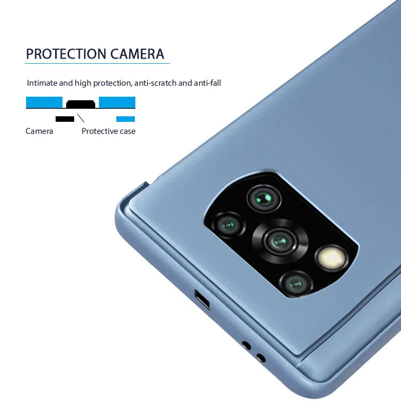 smart mirror view leather phone case for xiaomi pocophone x3 nfc stand flip cover for mi poco x3 pro shockproof protective coque free global shipping