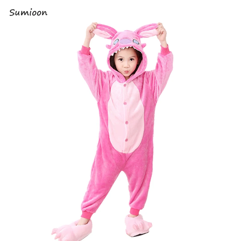 Pink stitch Кигуруми Onesie Дети Единорог пижамы детские животные панда комбинезон с изображением свинки костюм для мальчиков и девочек Зима Дети Единорог пижамы одеяло - Цвет: Pink stitch