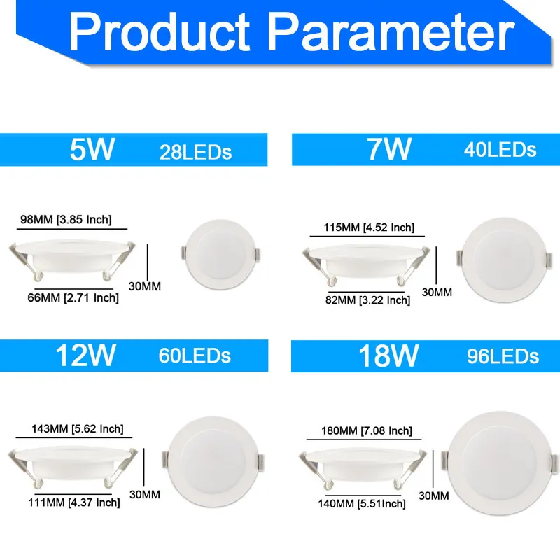 Ультра тонкий светодиодный светильник AC 220V 240V 3W 5W 7W 12W 18W 2835SMD вниз круглый