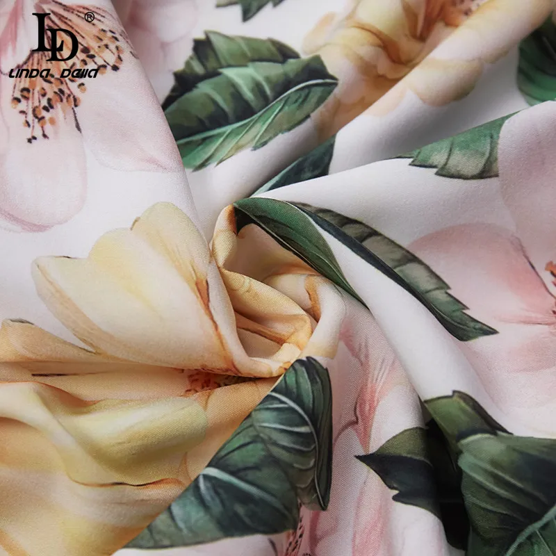 

LD LINDA DELLA Fashion Designer Summer Runway Elegant Party Skirt Women's High Waist Flower Print Vintage Midi Skirt Vestidos
