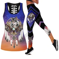 wolf native legging hollow tank combo 3d printed tank top suit sexy yoga fitness soft legging summer women for girl 13