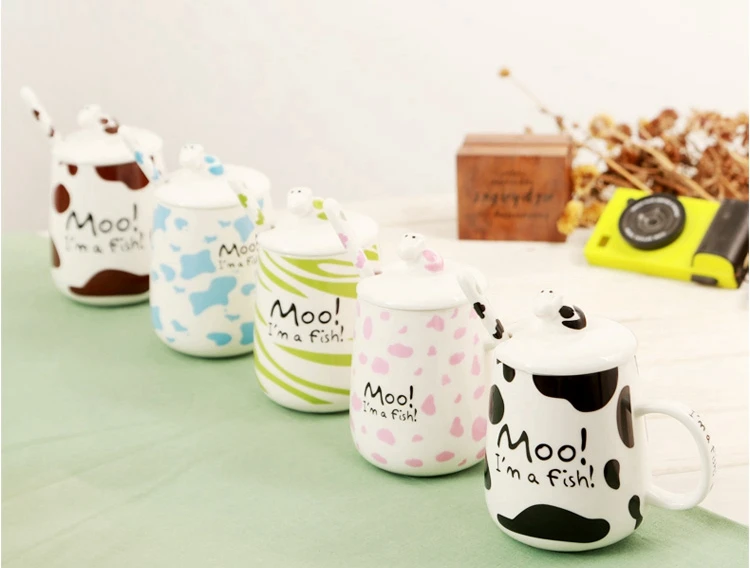 Мультяшная молочная корова, молочная чашка, милые животные, керамические кружки, креативная чайная кружка с крышкой, ложка, кофейная чашка, для дома, офиса, посуда для напитков, чашки для воды
