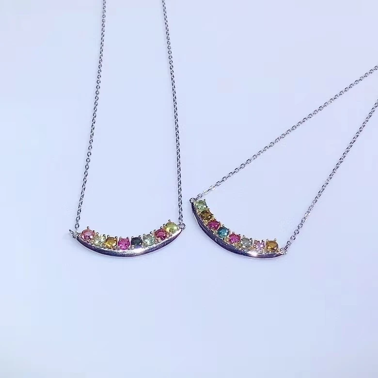 

Natural multicolor tourmaline Necklace natural gemstone Pendant Necklace S925 silver trendy smiling face ship women gift Jewelry