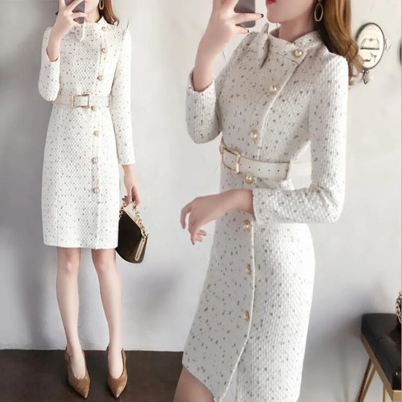 Женское твидовое платье карандаш вечерние бантом на воротнике|Женские платья| |