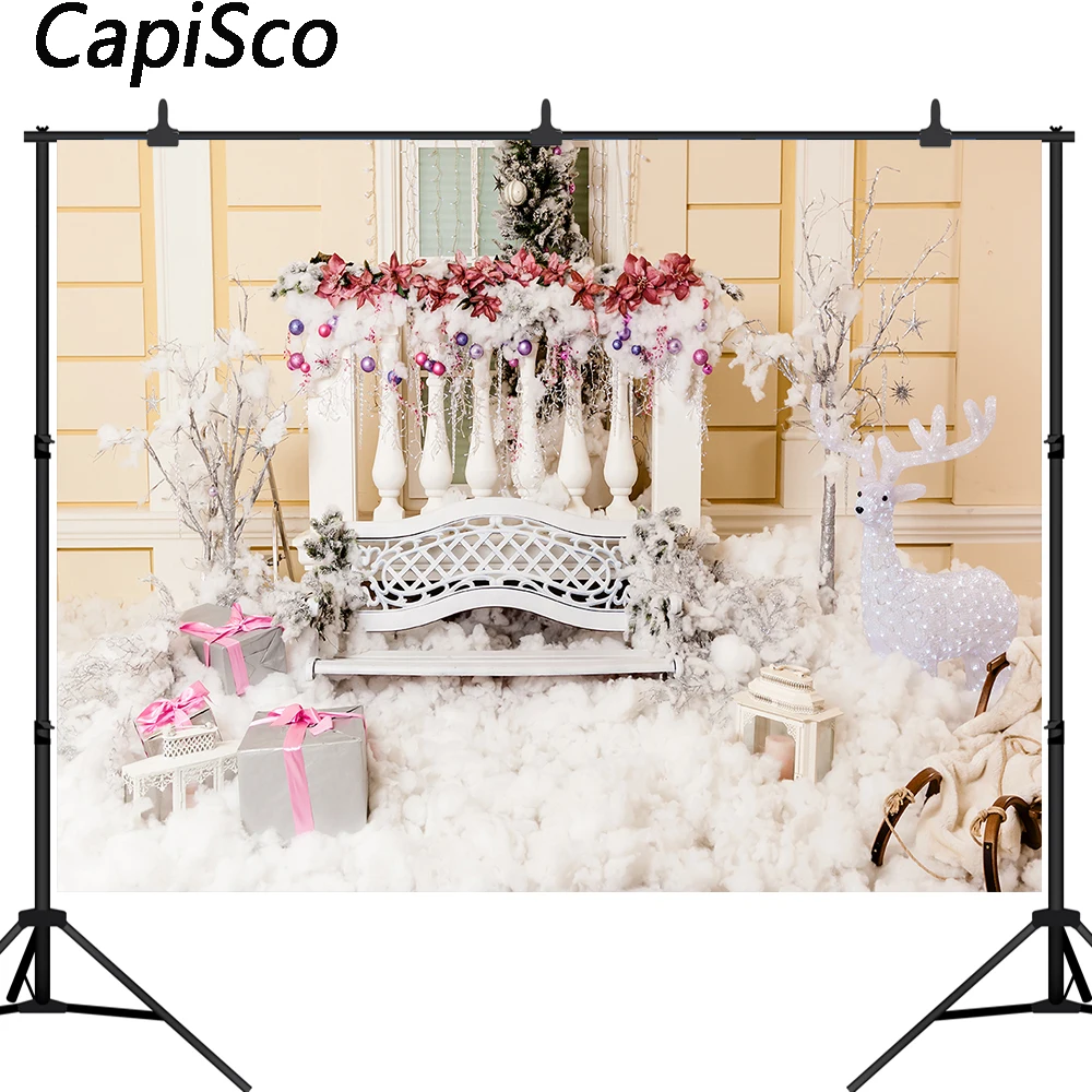 Capisco Рождественские фоны для фотосъемки Рождество Белый снег сосна дерево Лось