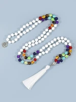 yuokiaa japamala 108 contas pedras naturais tridacna 7 chakra beads necklace for women men meditation yoga jewelry tassel chain