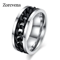 zorcvens 2021 new stainless steel chain spinner ring for men gold black silver color punk rock rings accessories jewelry gift