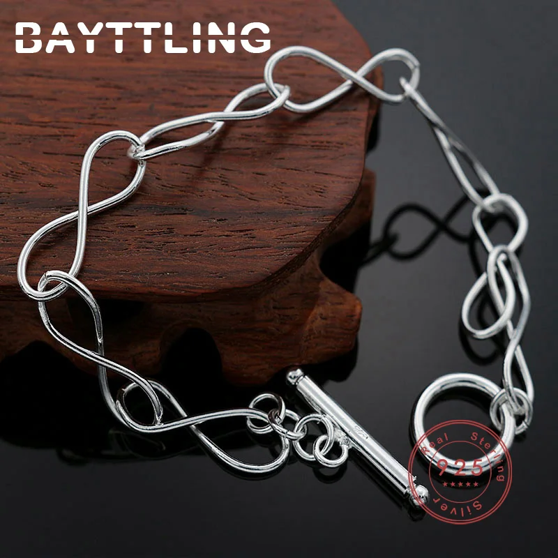 

BAYTTLING 2022 Trendy 925 Sterling Silver Simple Hollow 8-shaped Chain Bracelet For Woman Fashion Party Gift Wedding Jewelry