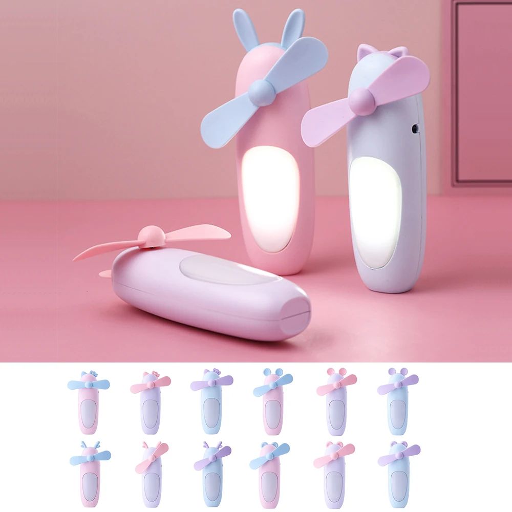 Led Night Light Small Fan Mini Cartoon Rabbit Portable Outdoor Charging | Бытовая техника