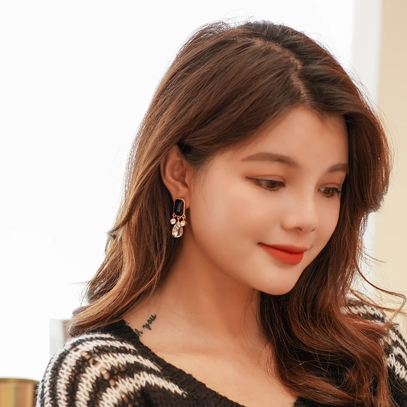 Xinwei модные черные висячие серьги основного цвета женские длинные с кристаллами