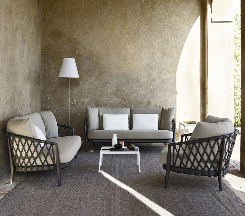 Садовая уличная мебель веревочный Обеденный набор для патио балкона дивана