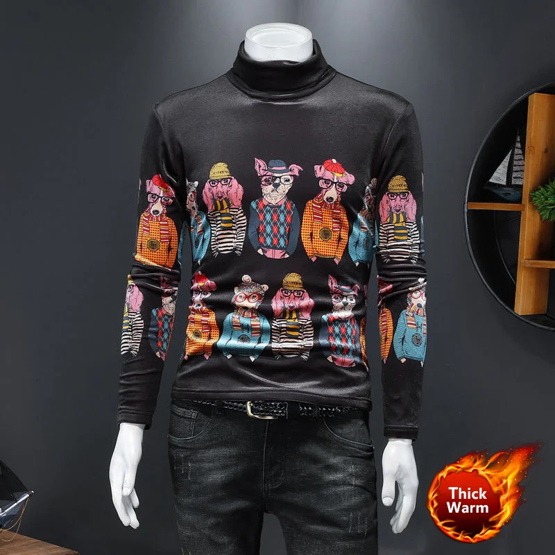 

Свитшот мужской с принтом собаки, мягкая уличная одежда, повседневная облегающая Клубная одежда, корейский стиль, бархатный свитшот с живот...