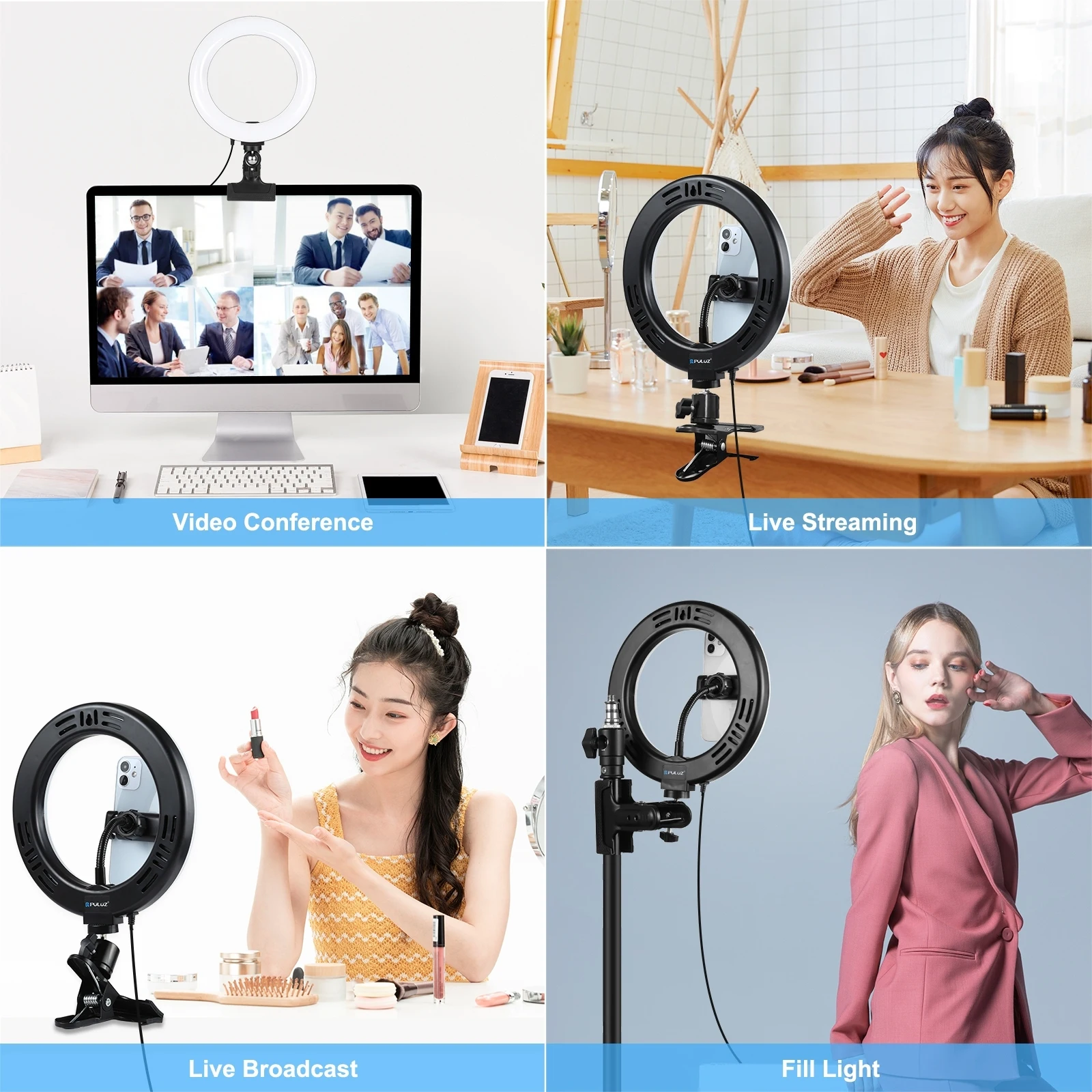 

PULUZ-Anillo de luz LED para selfis, 10,2/7,9 pulgadas, Clip para Monitor, 3 modos, USB, temperatura de Color Dual, Kits de luce