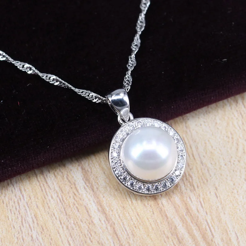 Белое жемчужное ожерелье из серьг кольца и кулона для женщин 45 см цепь 925