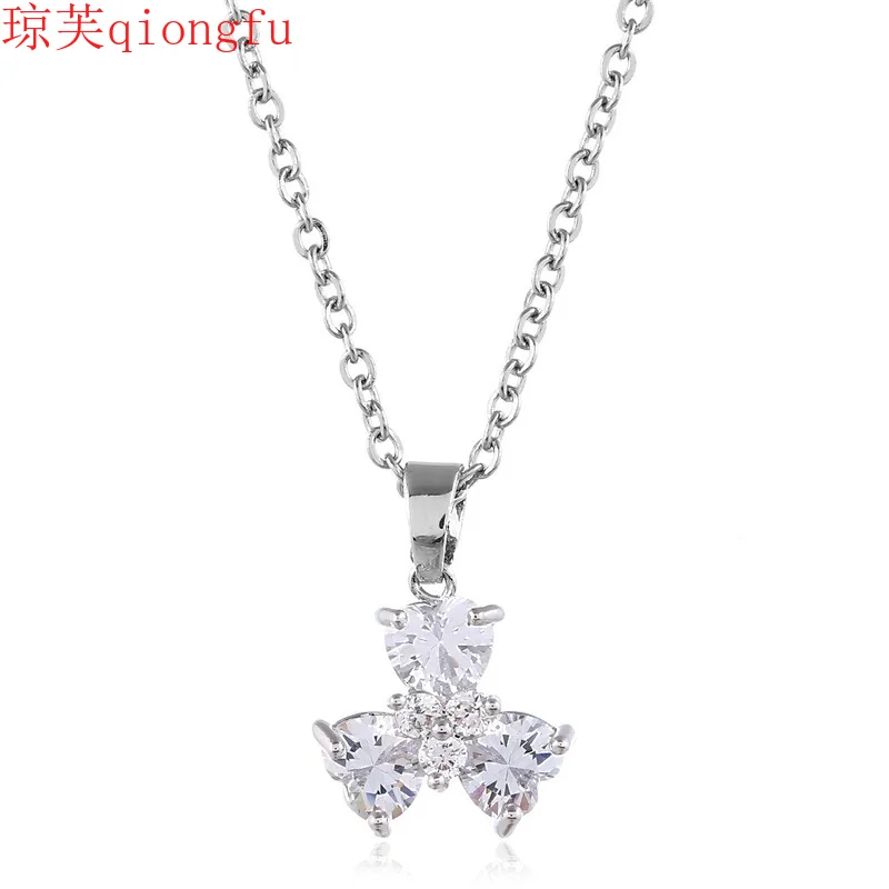 

Woman fashion pendants Korean style simple bride zircon necklace earring jewelry set bride zircon luxury wedding bridesmaid gift
