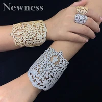 newness luxury special texture cubic zirconia copper geometry party wedding bridal bangle ring sets aretes de mujer modernos