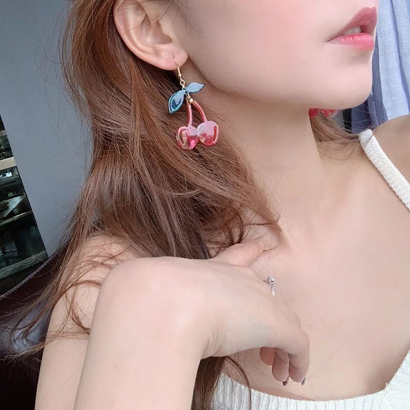 Женские винтажные серьги капельки длинные висячие в виде сушеных цветов вишни