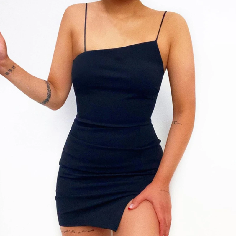 

Летние женские платья с разрезом, сексуальное элегантное облегающее платье на бретелях-спагетти с открытой спиной Вечерние вечернее Клубн...