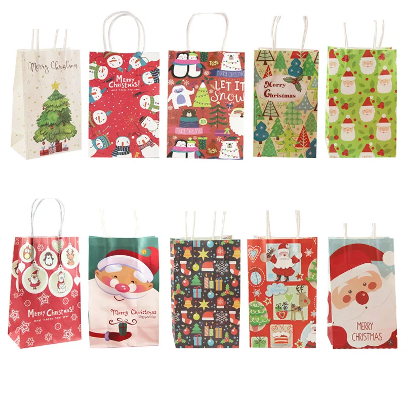 10 шт. Рождественский Подарочный мешок Санта Клаус крафт бумажные пакеты DIY