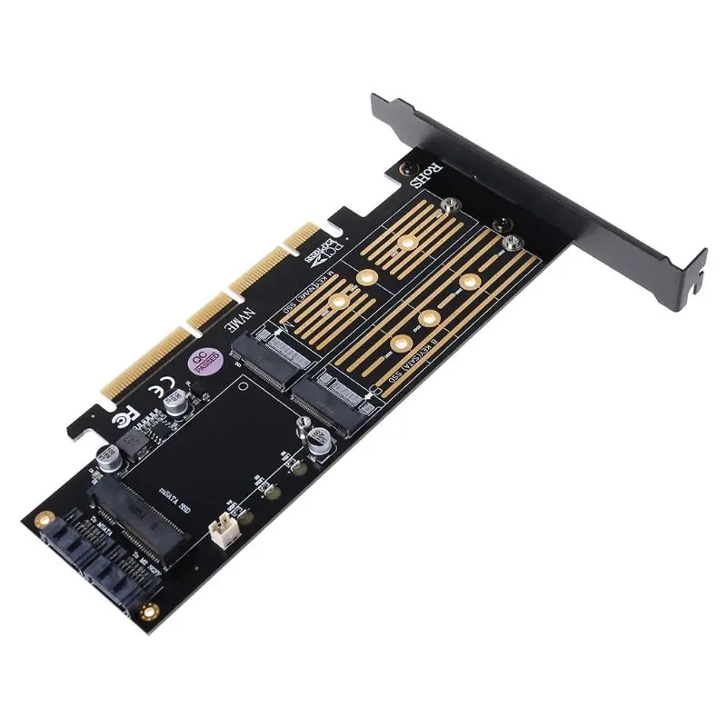 

PCI-E 3.0 X16 to M.2 SSD PCIE to M2 Adapter Raiser M Key B Key mSATA 2 x 7Pin SATA Port NVME M2 SSD AHCI mSATA 3 in 1 Riser Card