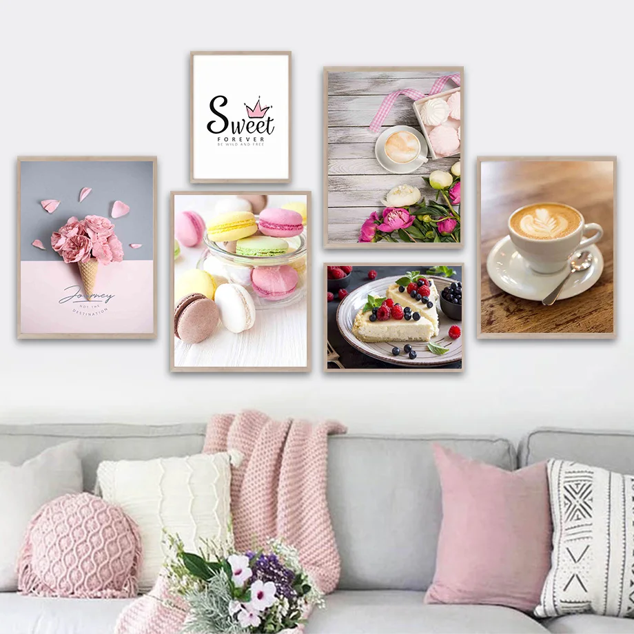 Макарон конус Кофе Торт черника цветок настенная Картина на холсте