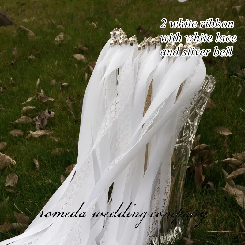white ribbon lace 50 шт./лот) Стильная белая лента свадебные палочки с серебряным колокольчиком палочка для свадебной ленты - Цвет: white ribbon lace