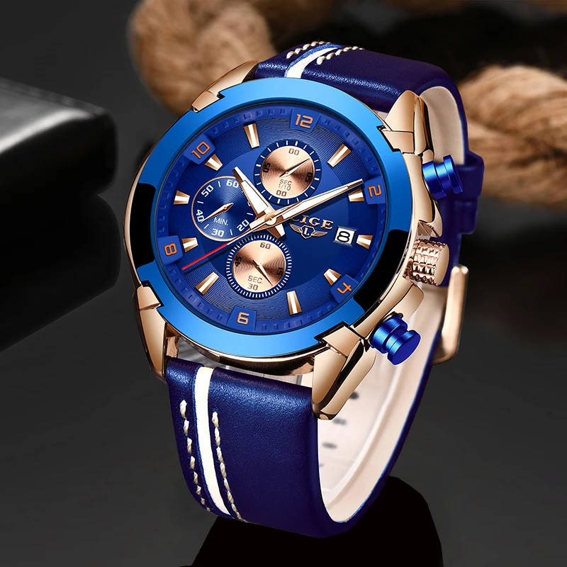 Часы наручные LIGE Мужские кварцевые модные брендовые Роскошные