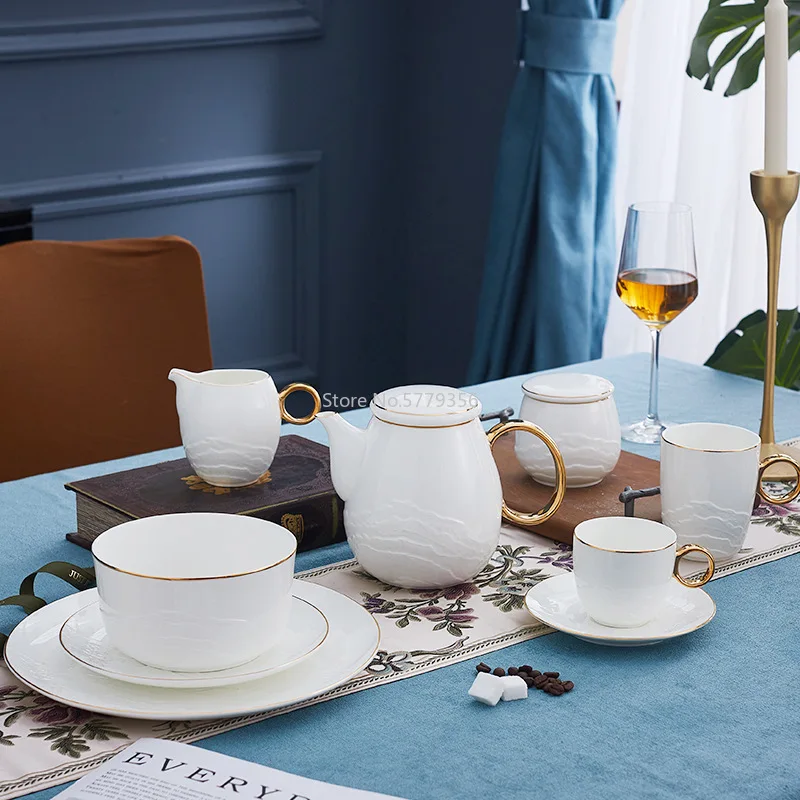 

Quality Light Luxury Ceramic Hotel Tableware Shale Grain Cup Restaurant Steak Pasta Light Luxury Round Western Plate Set