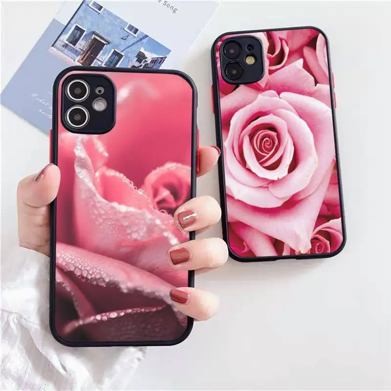

rose pink flower love girl Phone Case Matte Transparent for iPhone 7 8 11 12 s mini pro X XS XR MAX Plus cover funda