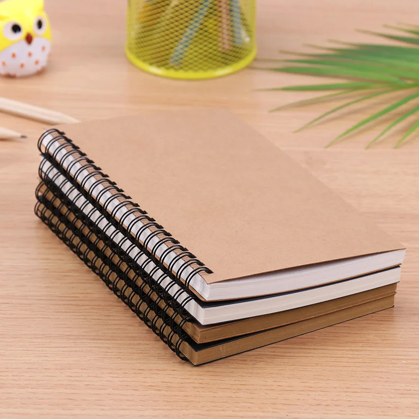 

Creative Simple Kraft Paper Material Double Coil Ring Spiral Notebook Sketchbook Diary For Drawing Painting Paper Notepad