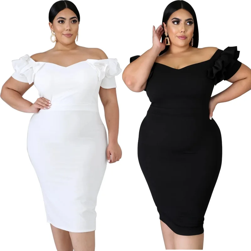 

Summer Women's Dress 2021 Solid Color with Zipper Ruffled Plus Size Women Clothing Elegant Temperament Short-Sleeved Dresses