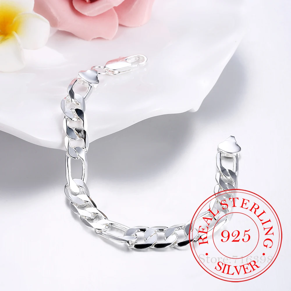 

Pure 925 Silver Bracelets for Men 10mm Figaro Chain Bracelet & Bangles Pulseira Wristband Fine Jewelry Accessories Bijoux