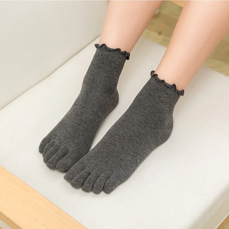 

Socks Women Cotton Five Finger Ruffle Solid Color Toe Socks with 5 Toe Short Deodorant with Fingers Compression Kawaii Socks