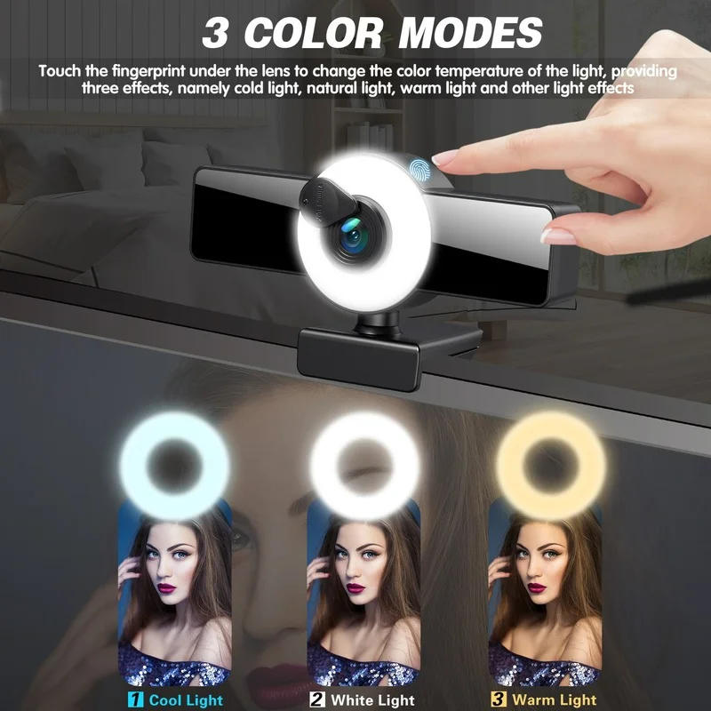 

Computer Peripherals Webcam 4K 8K Web Camera with Microphone LED Fill Light Mini Cam for Conference Streaming Video Laptop PC