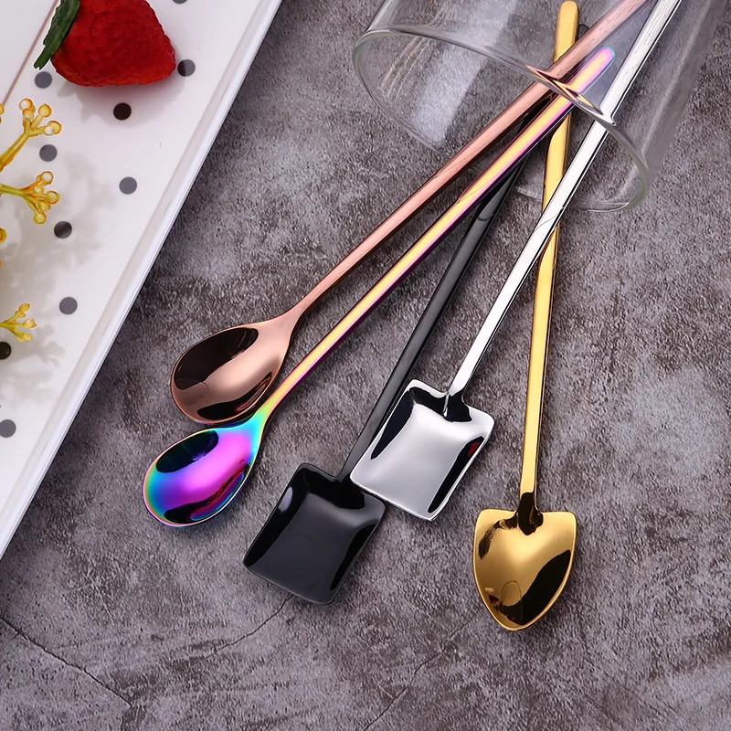 

Creative Dessert Square Shovel Spoon 304 Stainless Steel Iron Shovel Thick Material Dessert Ice Spoon Mug Long Handle Spoon