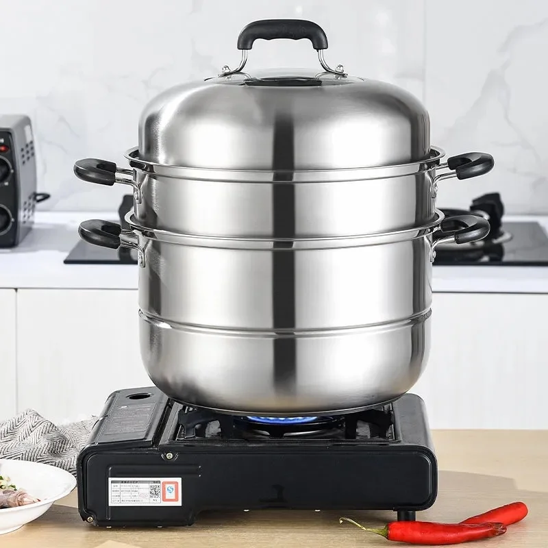 

Steamer Stainless Steel Three-layer Thickened Large Steamer Steamer Buns Household Small 1 Double 2-layer Induction Cooker Gas