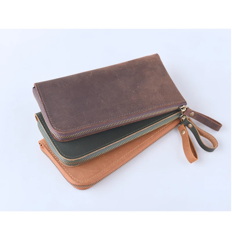 Кошелек мужской из натуральной воловьей кожи длинный клатч на молнии в стиле