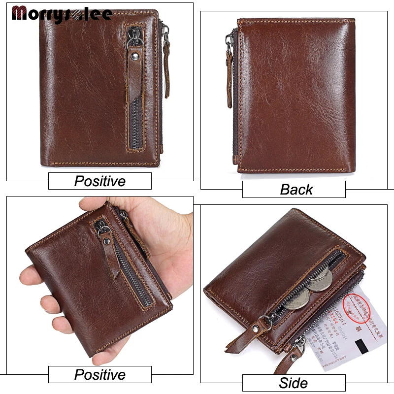 Short Wallet Men's Vintage First Layer Leather Wallet Double Zip Coin Pocket Vertical Wallet Genuine Leather Cow Leather Fashion